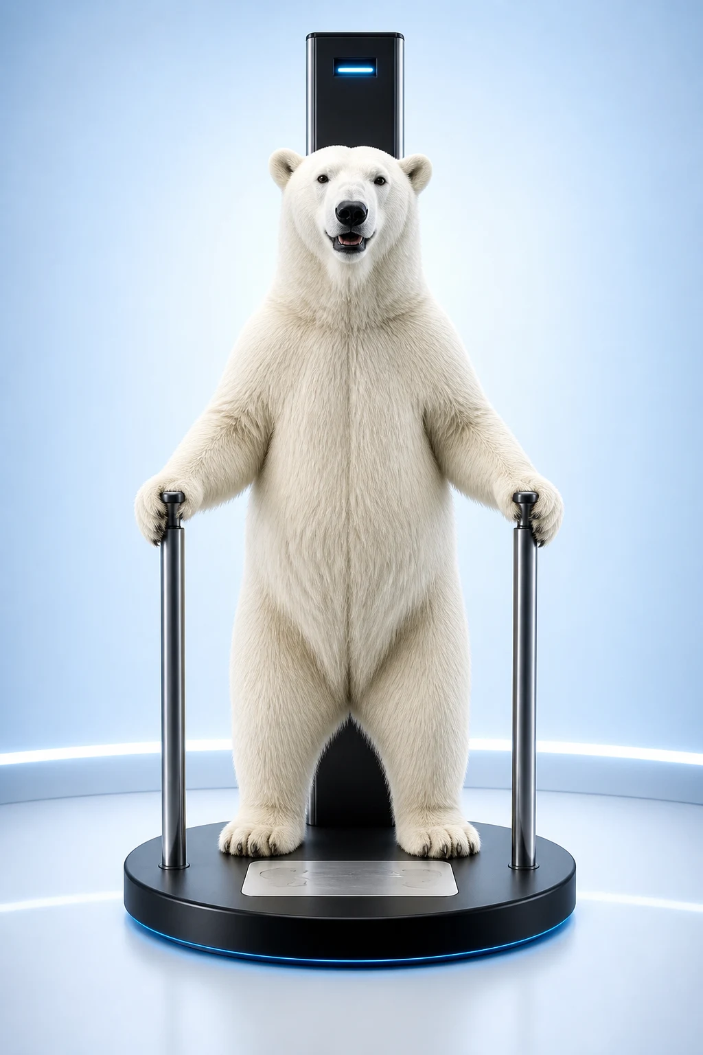 Cryo Hamm Eisbär in einem blau beleuchteten 3D-Körperscanner